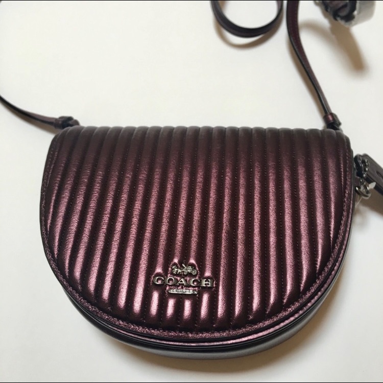 Nwot Coach Ellen Saddle Metallic Crimson/Burgundy Leather Crossbody